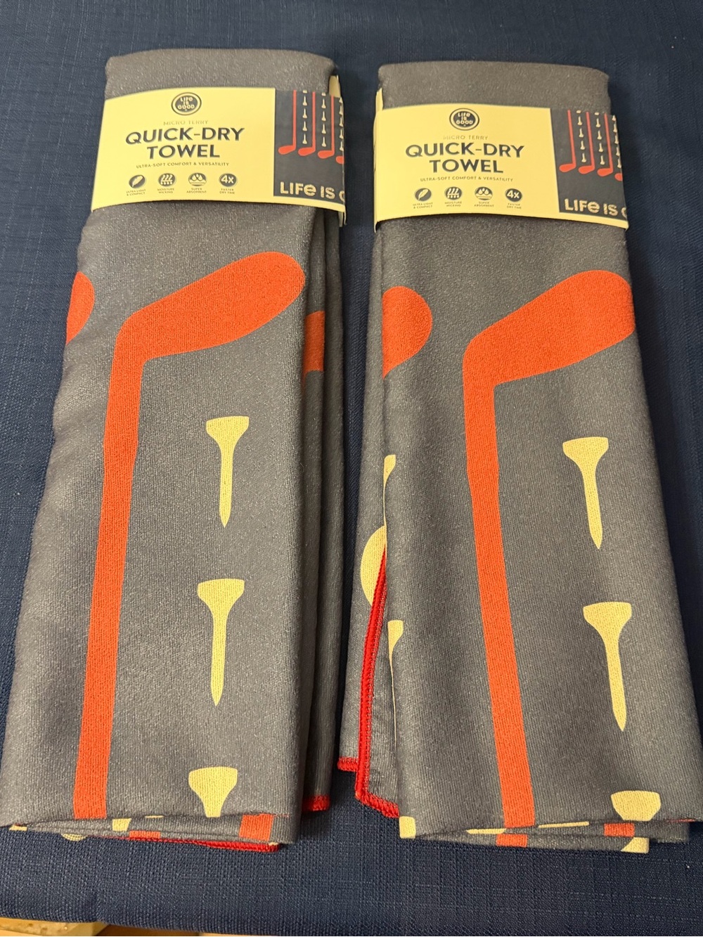 Life is Good Golf Theme Quick-Dry Towel Soft Moisture Wicking 72.5"x 30" NEW set